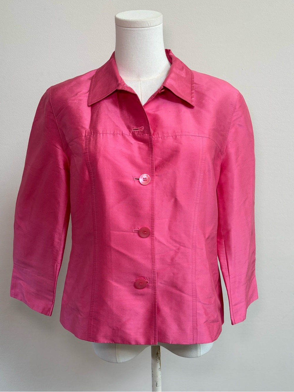 Talbots Pure Silk Pink Button Front Blazer Jacket Size 8